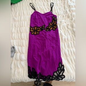 Victoria Beckham Purple Dress with Black and Orange Floral Accents